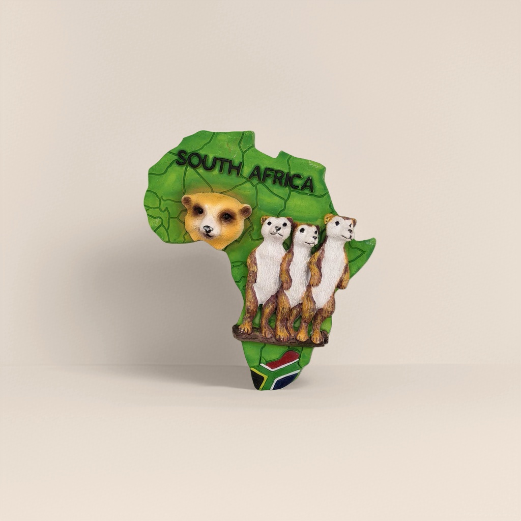 Green African map-shaped souvenir: Three meerkats and one marmot sculpture