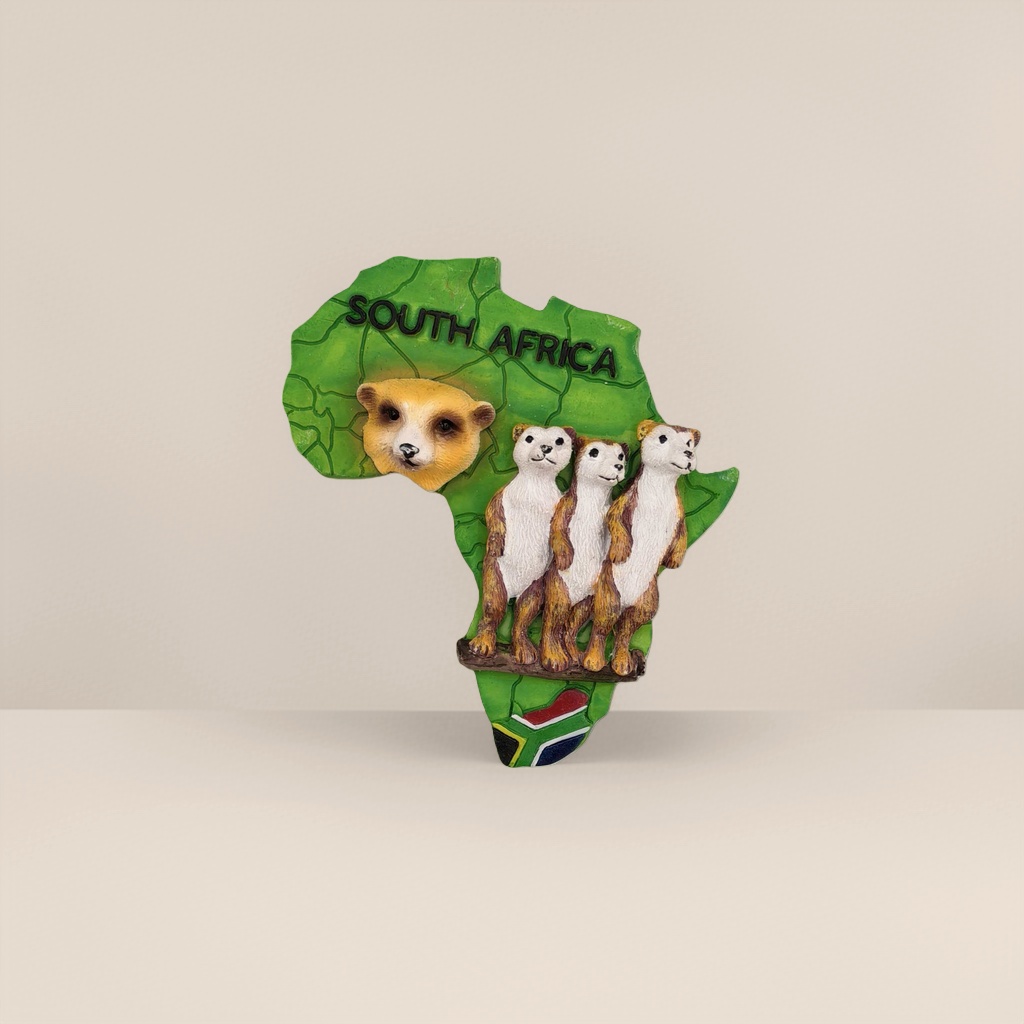 Green African map-shaped souvenir: Three meerkats and one marmot sculpture Specification image