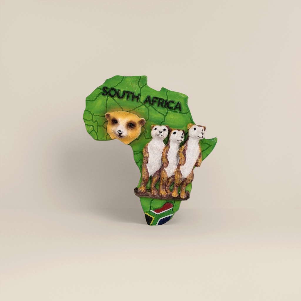 Green African map-shaped souvenir: Three meerkats and one marmot sculpture details Picture