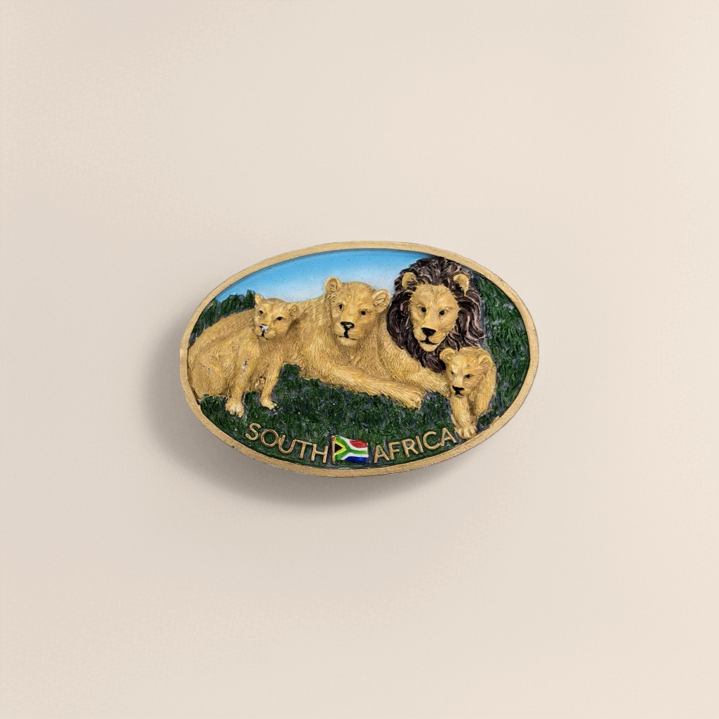 Oval-shaped magnetic lion pattern home refrigerator sticker decoration for a family of three Application Scenario