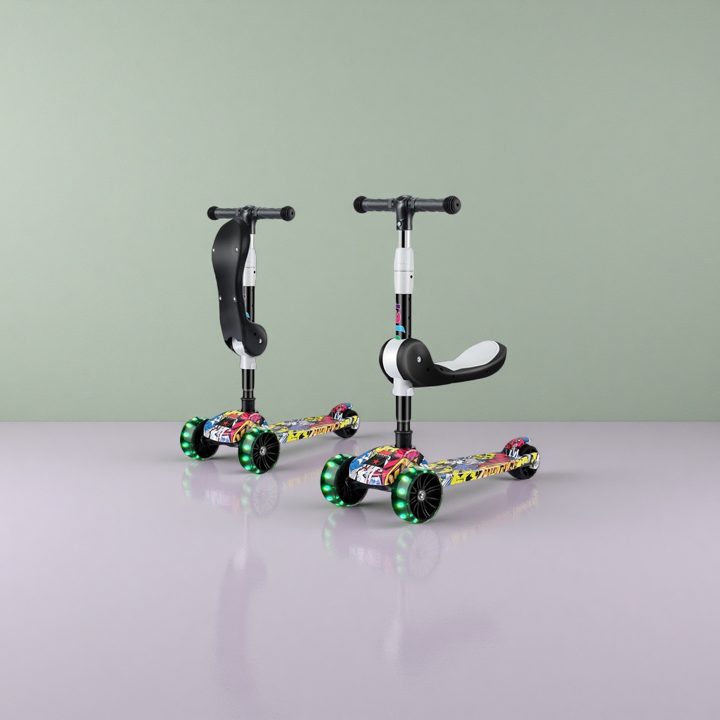 The color scooter features an aluminum alloy body that is wear-resistant and anti-slip, with dual brakes for safe transportation Specification image
