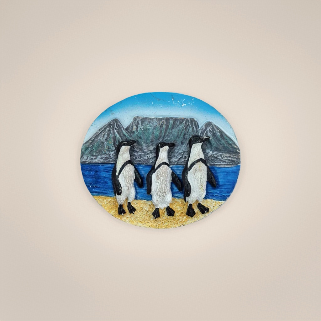 Colorful penguin landscape badge, metallic texture retro brooch decoration