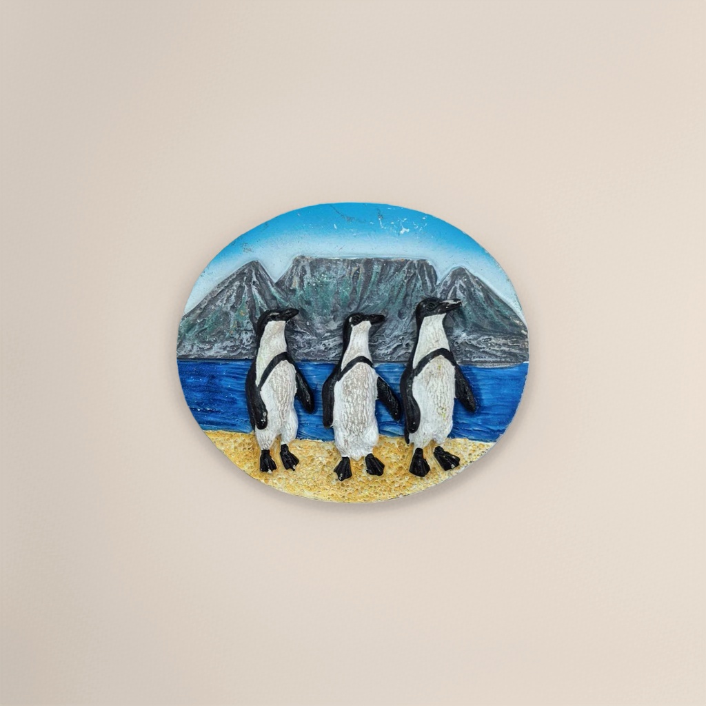 Colorful penguin landscape badge, metallic texture retro brooch decoration Application Scenario