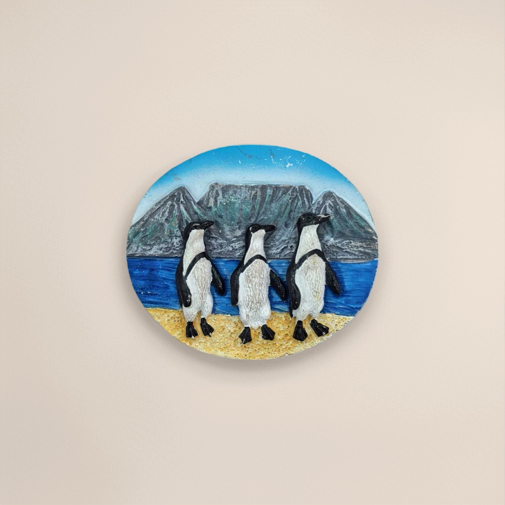 Colorful penguin landscape badge, metallic texture retro brooch decoration Specification image