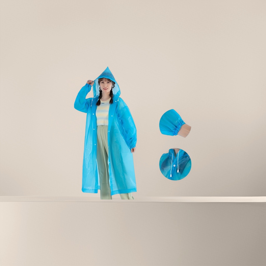 蓝色雨衣男女同款加厚防雨外套轻便折叠便携