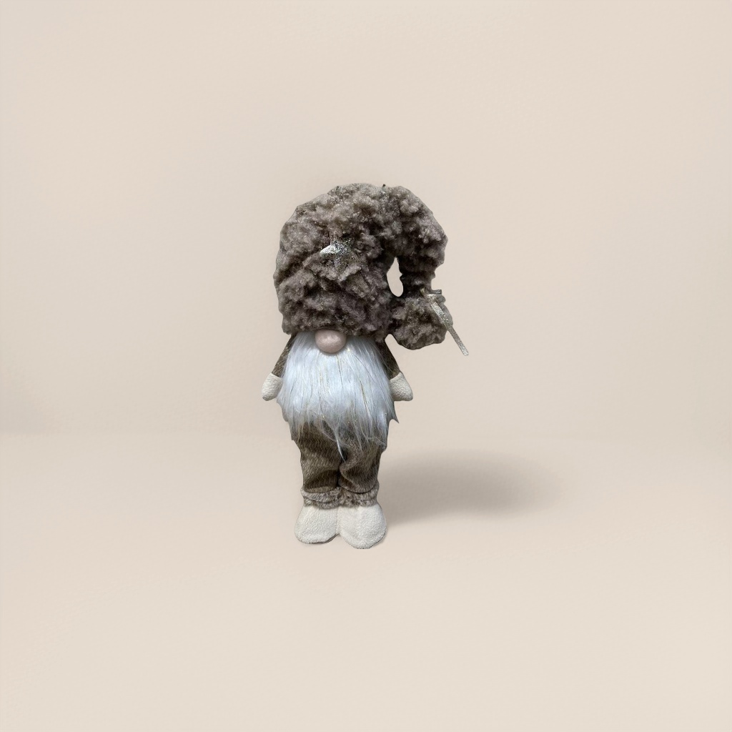 A Christmas grey curly Christmas dwarf doll with a silver star-decorated hat Specification image