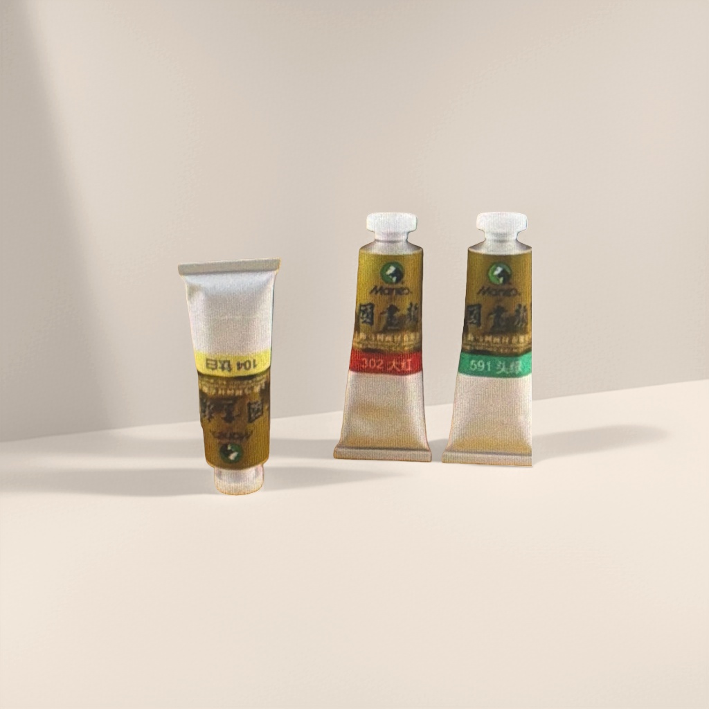 Shanghai Hongye Mali Chinese Painting Pigment Set 104 Xuan Bai 302 Da Hong 591 Head Green Five-piece Set Yellow Background Box