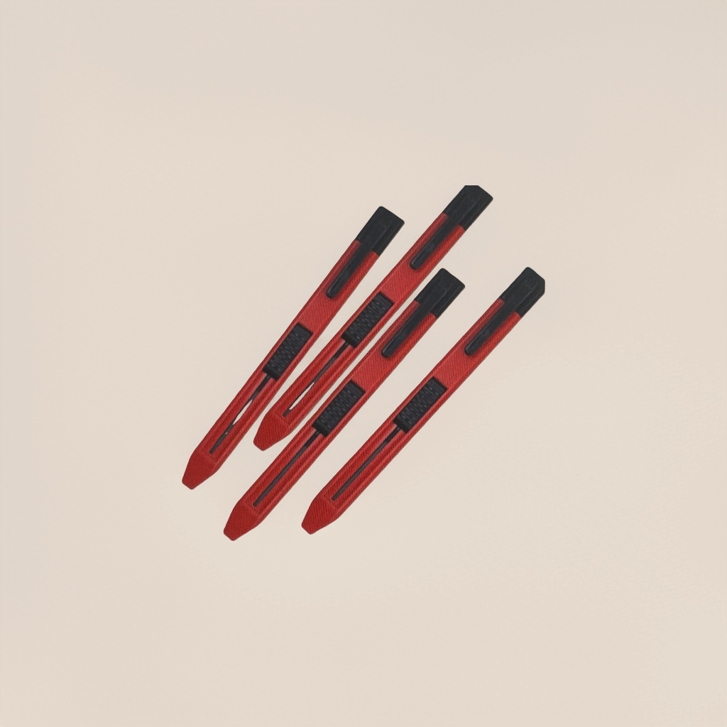A four-piece gel pen with a red body and black handle Specification image