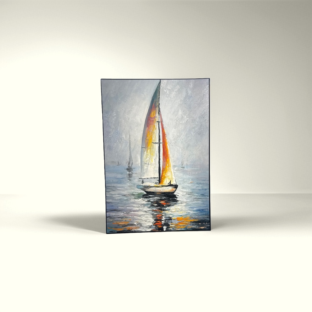 彩色帆船油画装饰画客厅卧室挂画艺术墙饰