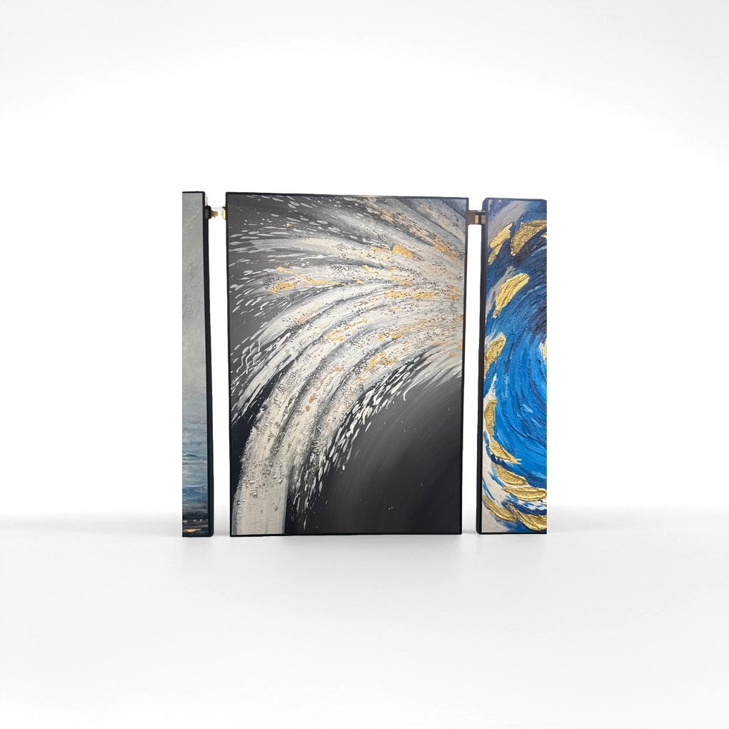 灰白金箔抽象油画装饰画 墙面艺术挂画 客厅卧室软装