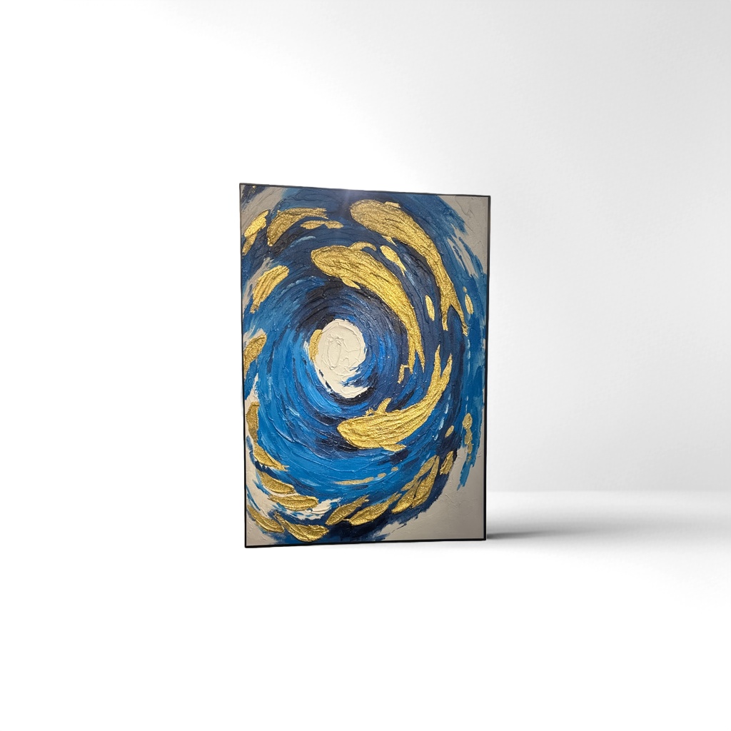 蓝色漩涡金鱼油画产品图