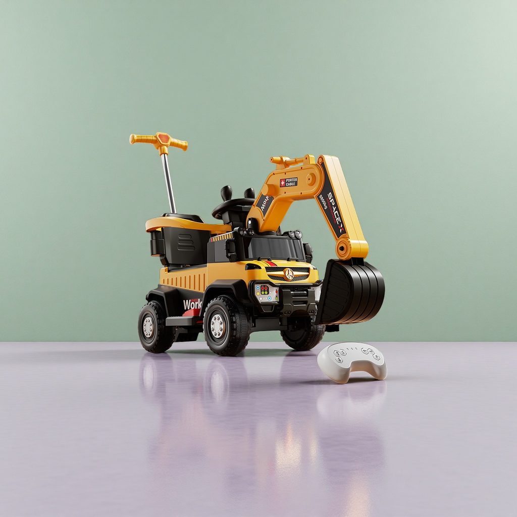 Excavadora eléctrica amarilla coche de juguete puzzle para niños coche de ingeniería retroexcavadora de control remoto details Picture