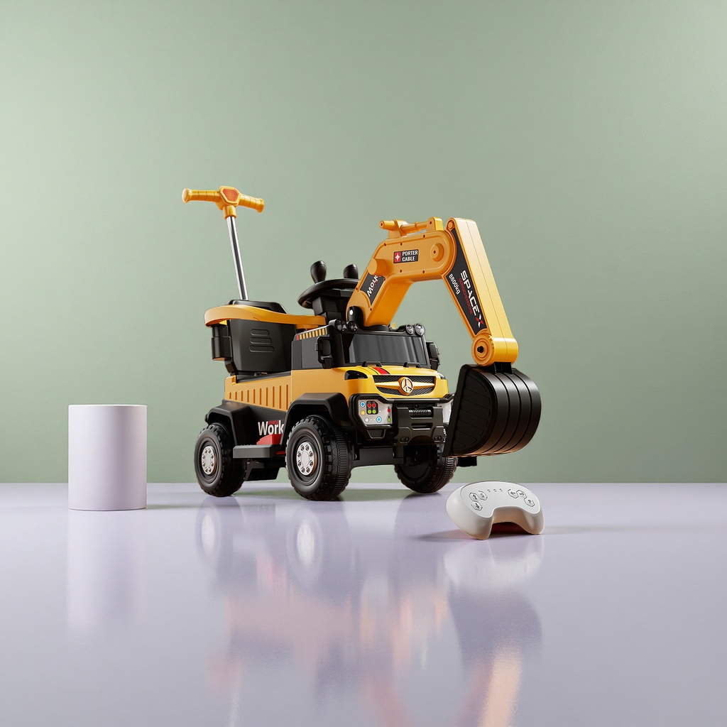 Excavadora eléctrica amarilla coche de juguete puzzle para niños coche de ingeniería retroexcavadora de control remoto Specification image