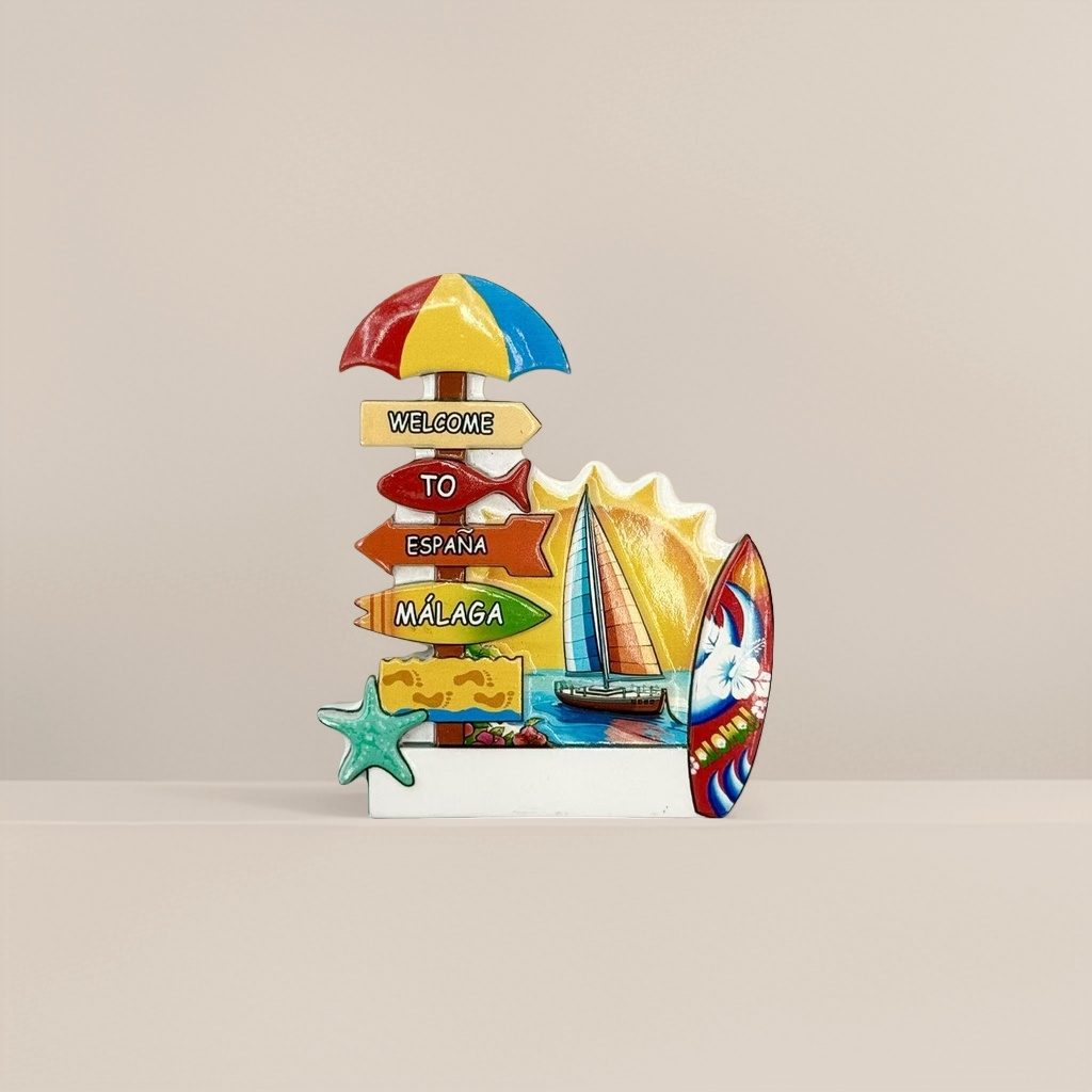 Colorful beach-themed tiles featuring sun umbrellas, signboards, sailboats, surfboards and starfish elements Application Scenario