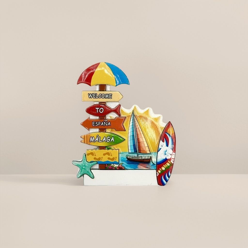 Colorful beach-themed tiles featuring sun umbrellas, signboards, sailboats, surfboards and starfish elements Specification image