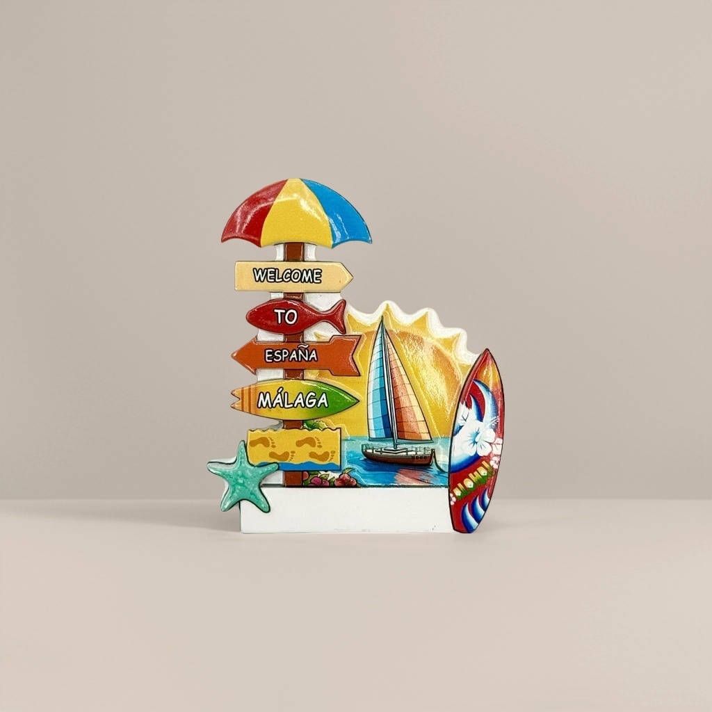 Colorful beach-themed tiles featuring sun umbrellas, signboards, sailboats, surfboards and starfish elements