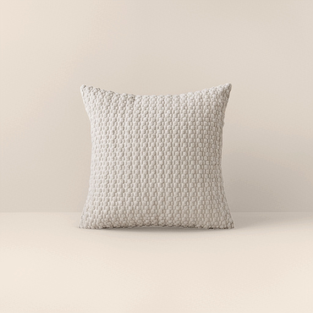 The off-white textured Nordic-style throw pillow is a soft furnishing for the living room and bedroom details Picture