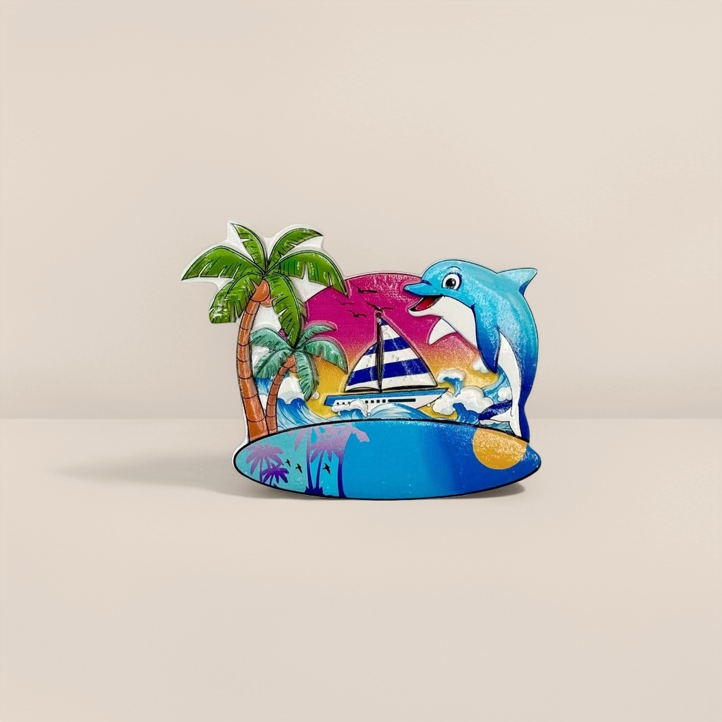 Delfín colorido vela palmera refrigerador pegatinas decorativas creativas para el hogar magnético succión pegatinas Application Scenario