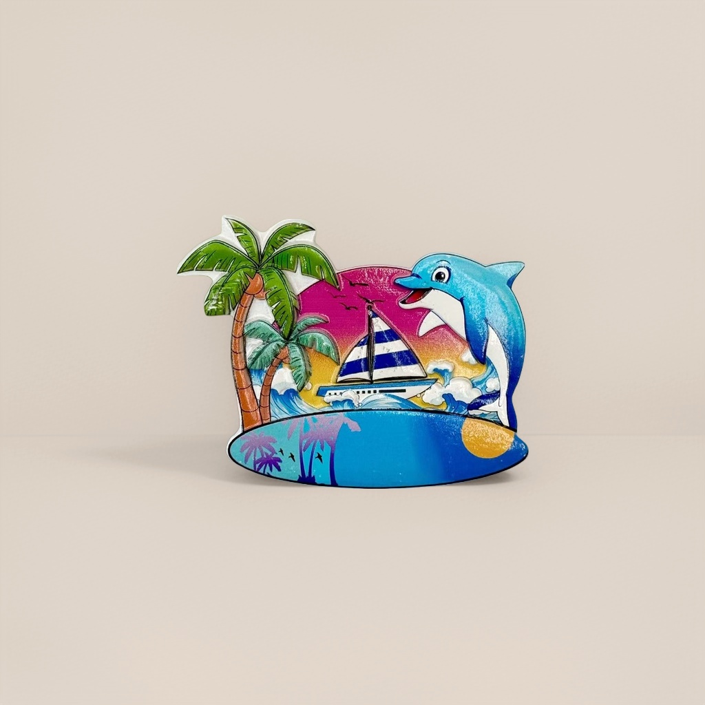 Delfín colorido vela palmera refrigerador pegatinas decorativas creativas para el hogar magnético succión pegatinas details Picture