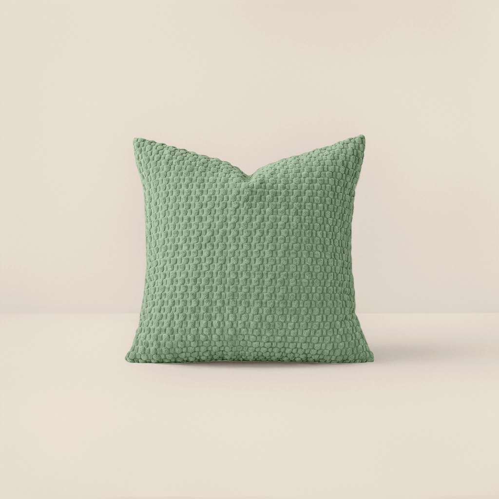 Green textured Nordic-style throw pillow, 45x45cm, cotton and linen material, for living room and bedroom decoration Application Scenario