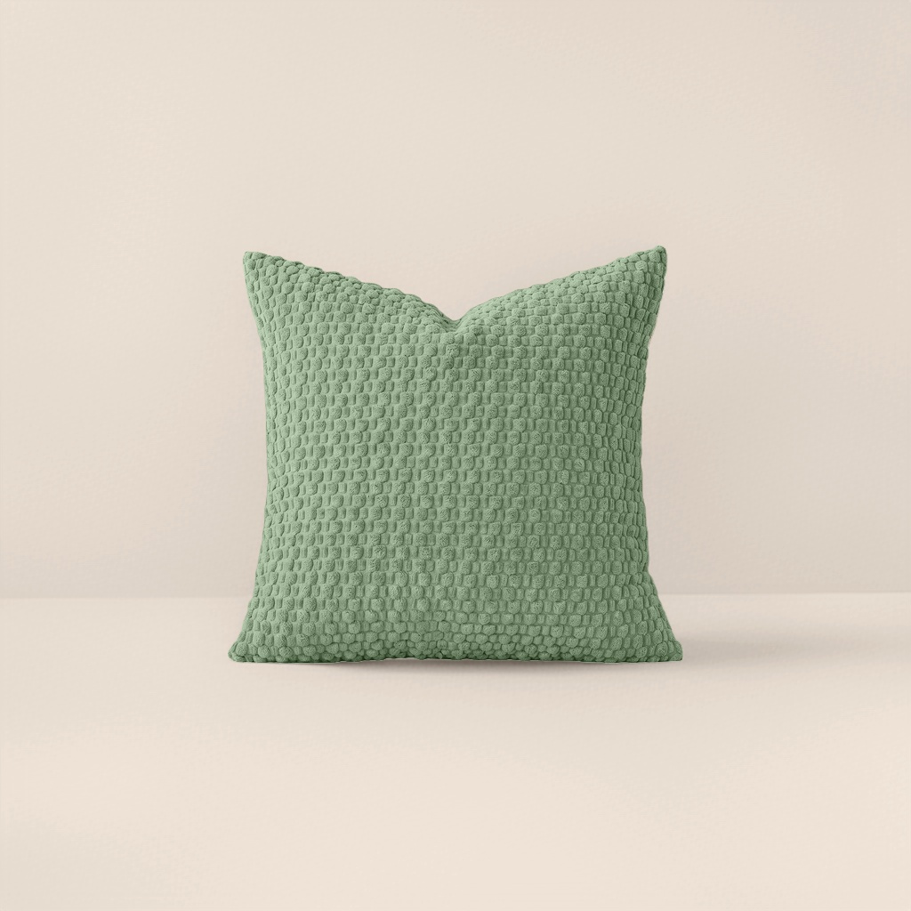Green textured Nordic-style throw pillow, 45x45cm, cotton and linen material, for living room and bedroom decoration details Picture