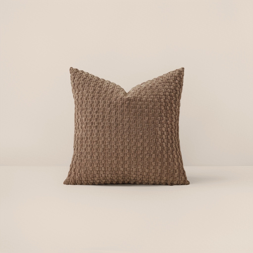 Brown textured Nordic-style throw pillow, 45x45cm, detachable and washable, made of cotton and linen details Picture