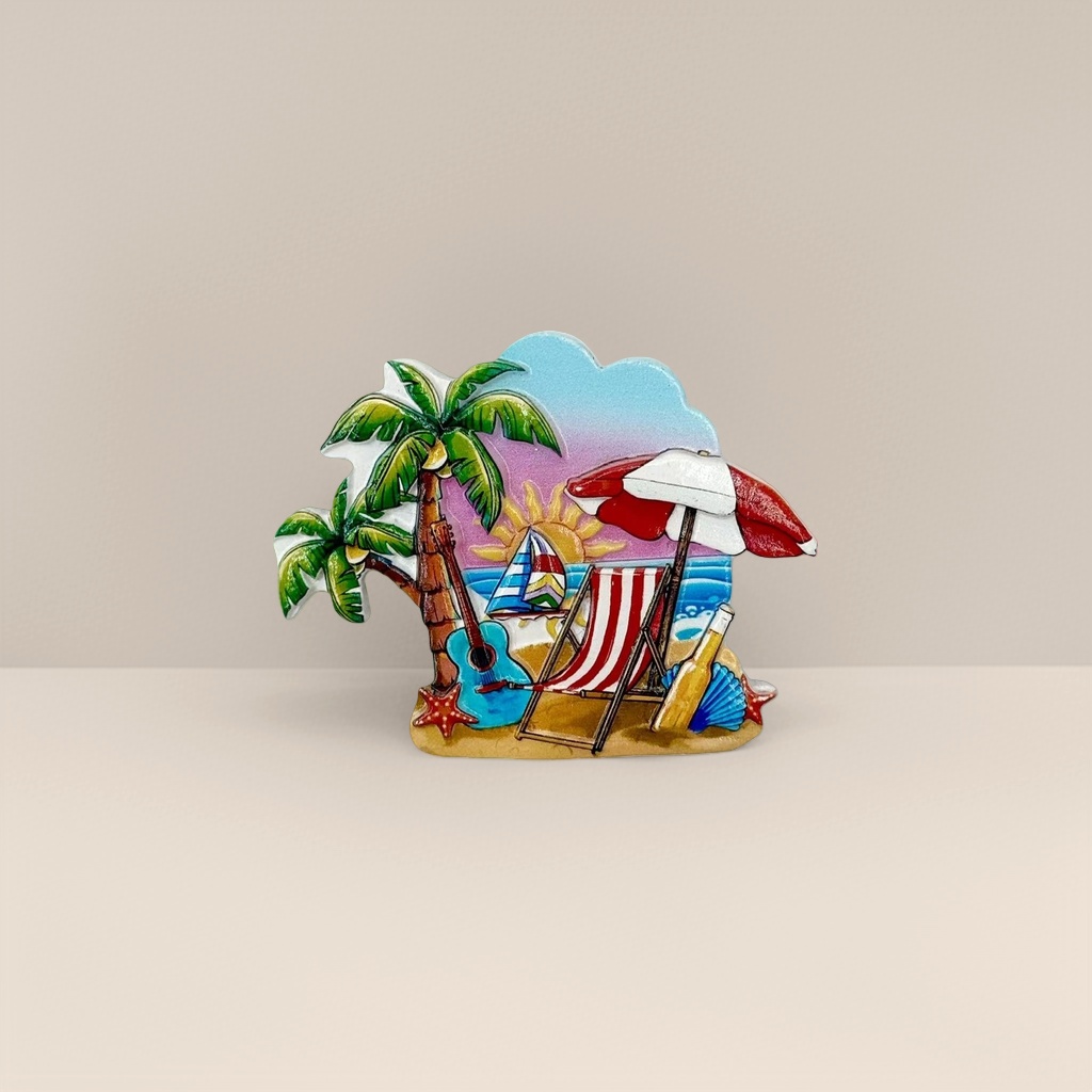 Цветные пляжные пляжные магнитные полоски с пальмовыми гитарами, шезлонги с зонтиками, ракушки морской звезды, пивные бутылки, парусные яхты Application Scenario