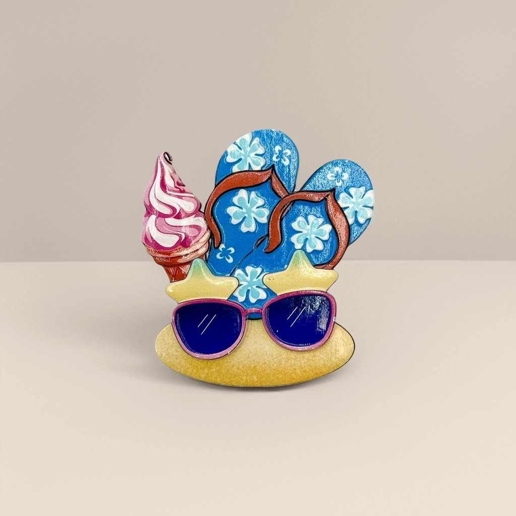 Colorful summer-themed decorations, ice cream flip-flops, sunglasses, beach elements Colorful summer-themed decorations, ice cream flip-flops, sunglasses, beach elements