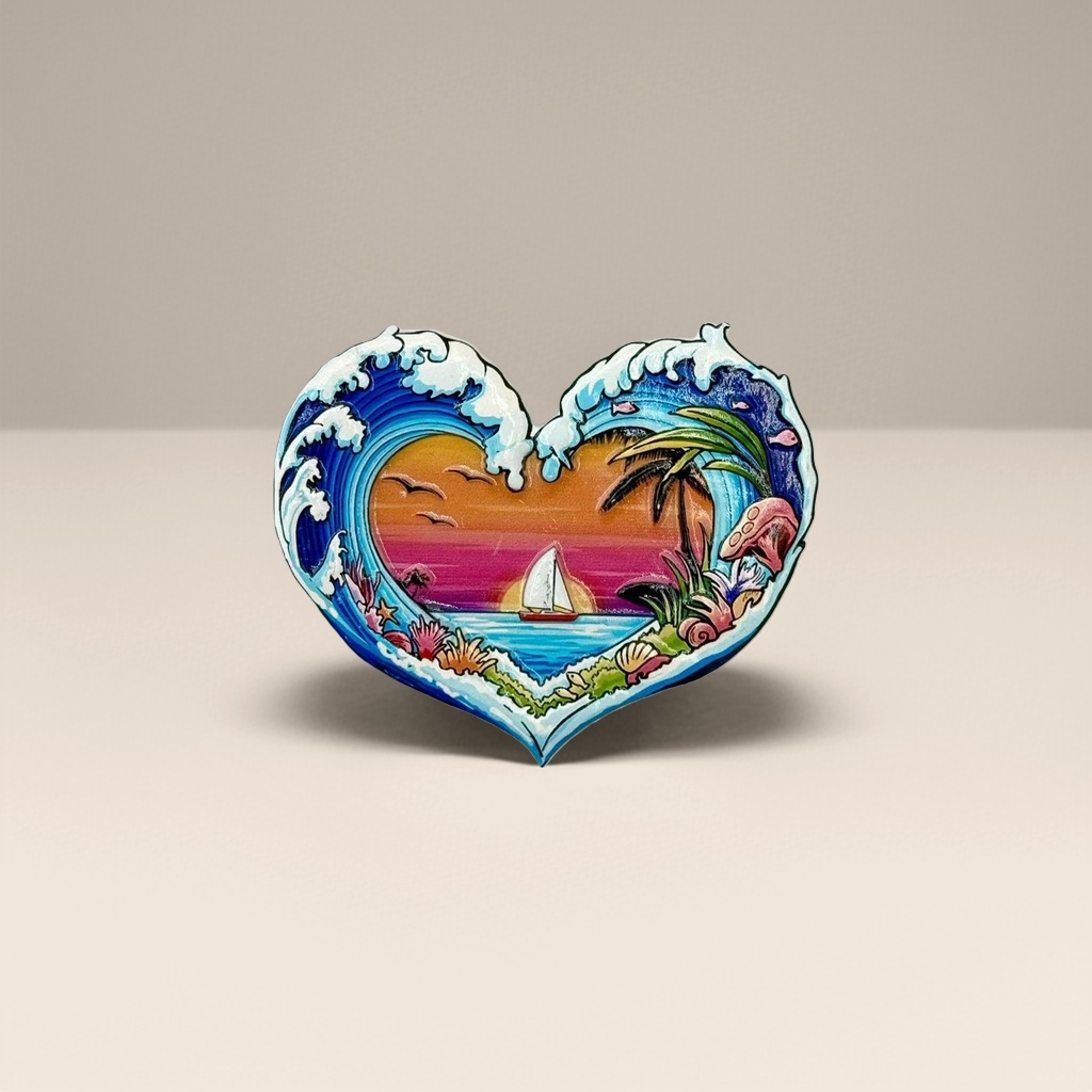 Colorful heart-shaped wave landscape magnetic stickers creative decorative fridge magnets and home ornaments
