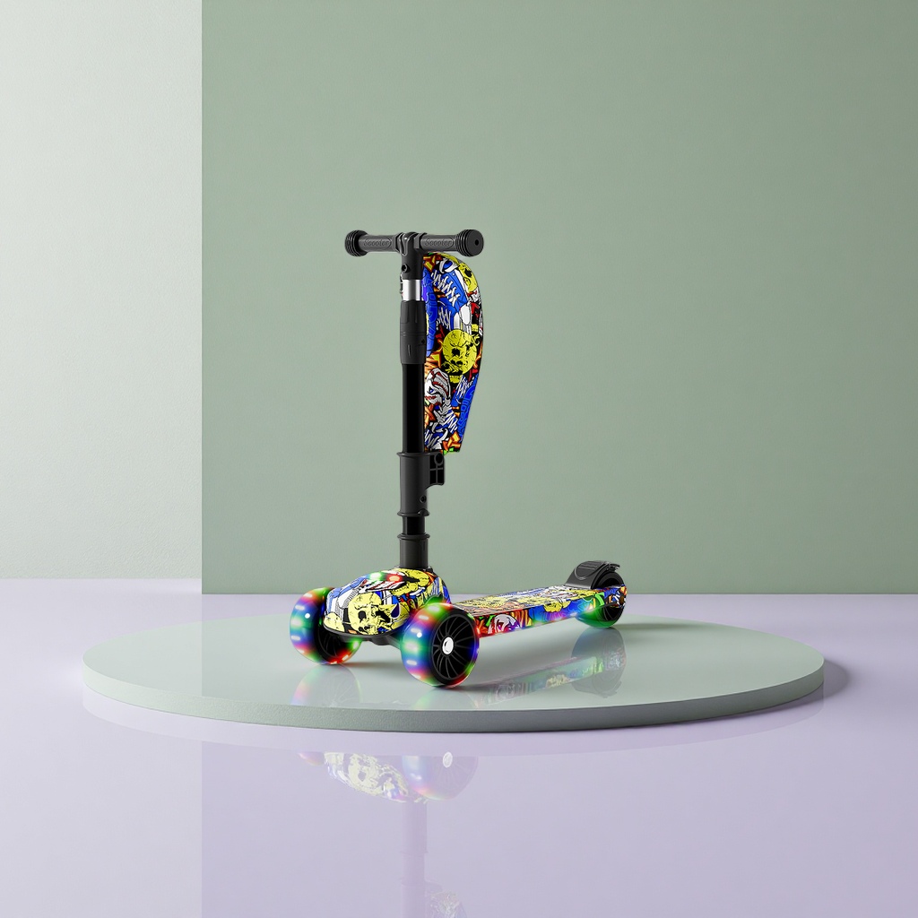 Colorful graffiti children's scooter for 3 to 12 years old, adjustable height, lightweight and foldable