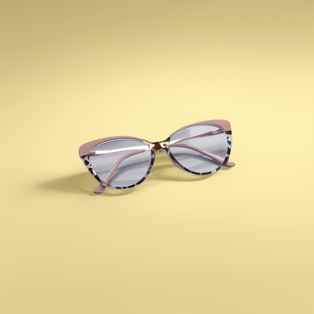 Cat's eye shaped tortoiseshell pattern and pink patchwork spectacle frame