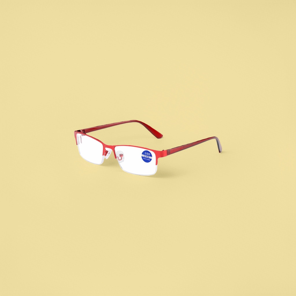 The red half-frame glasses are fashionable, light and anti-blue light myopia frames with adjustable degrees Specification image