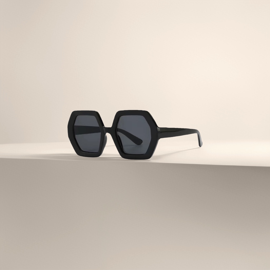 Black hexagonal sunglasses, fashionable UV-resistant polarized sunglasses, suitable for both men and women details Picture