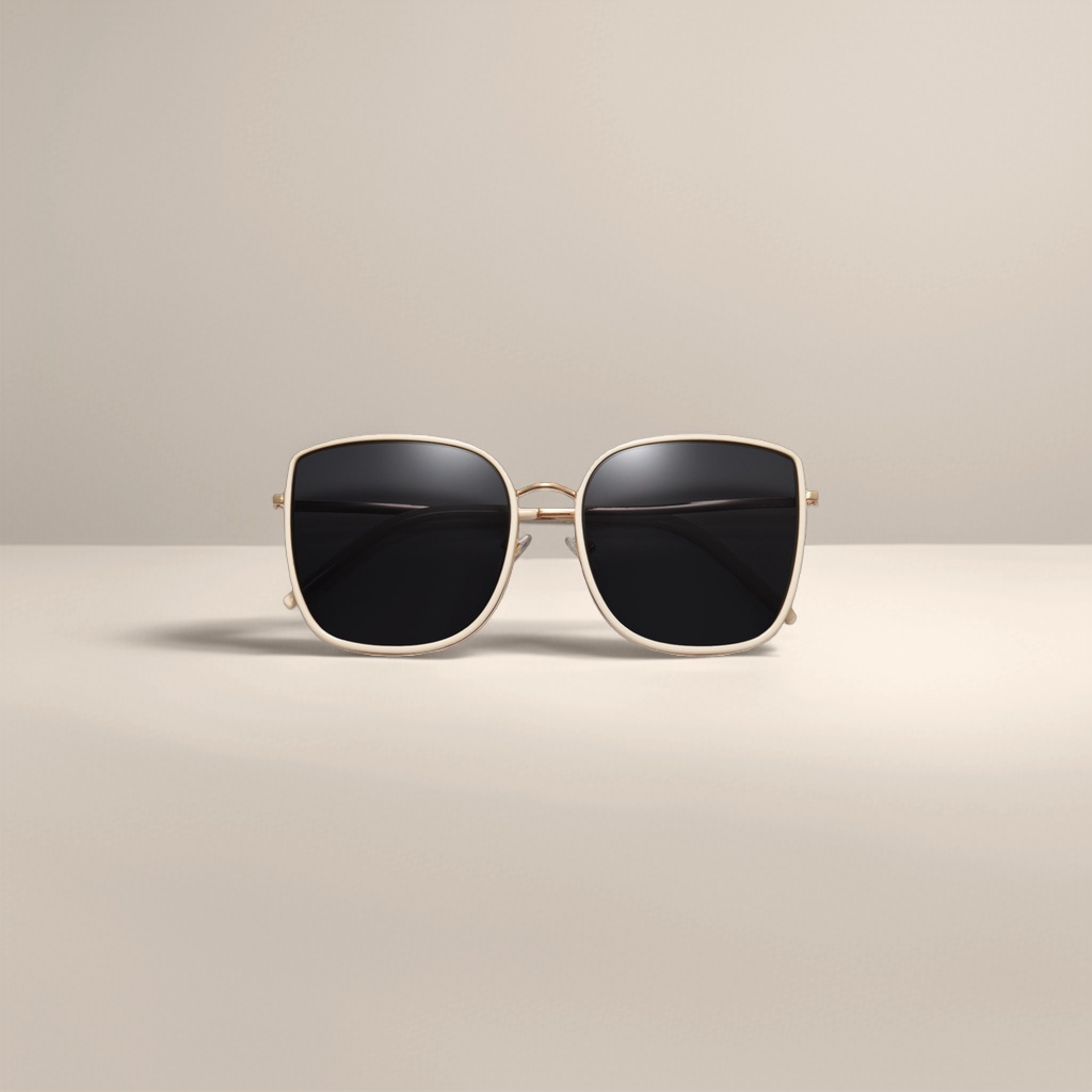 Beige framed, golden slender frame, black lens sunglasses Application Scenario
