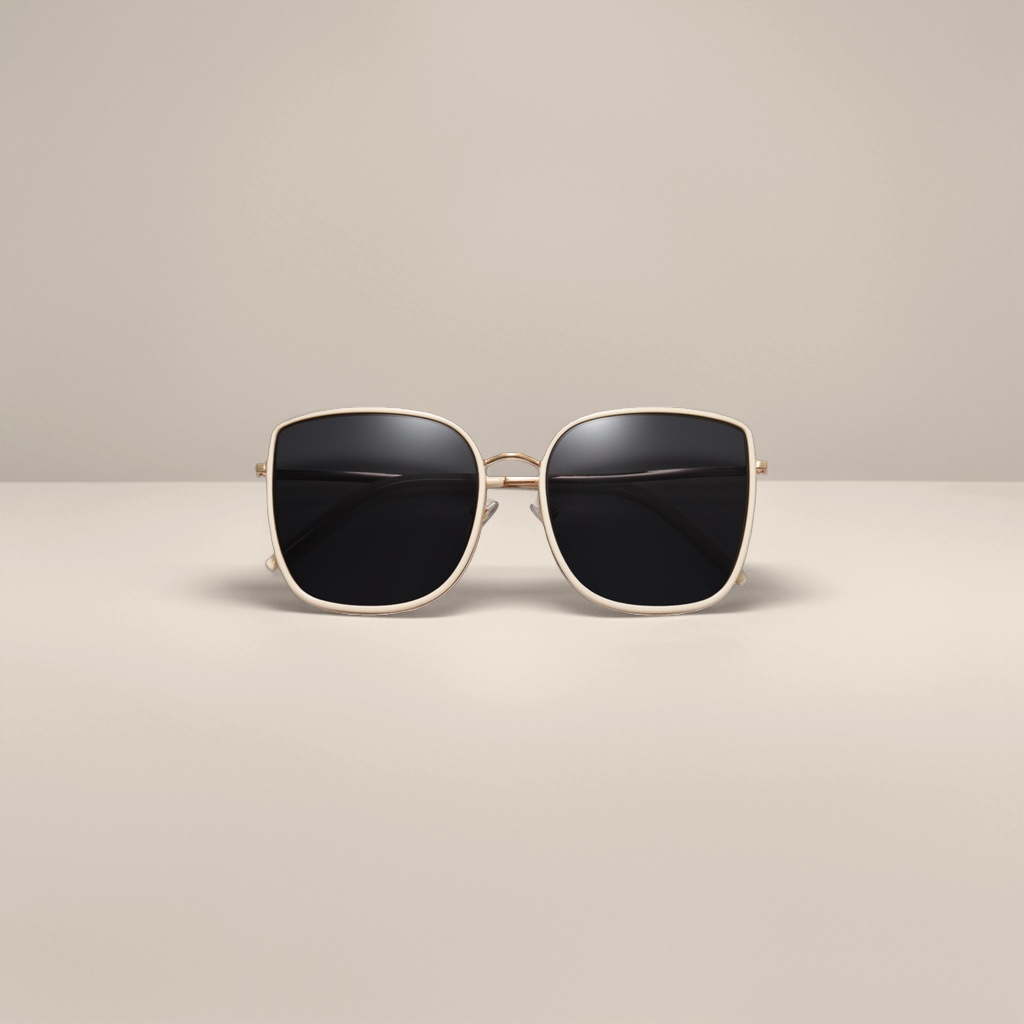 Beige framed, golden slender frame, black lens sunglasses