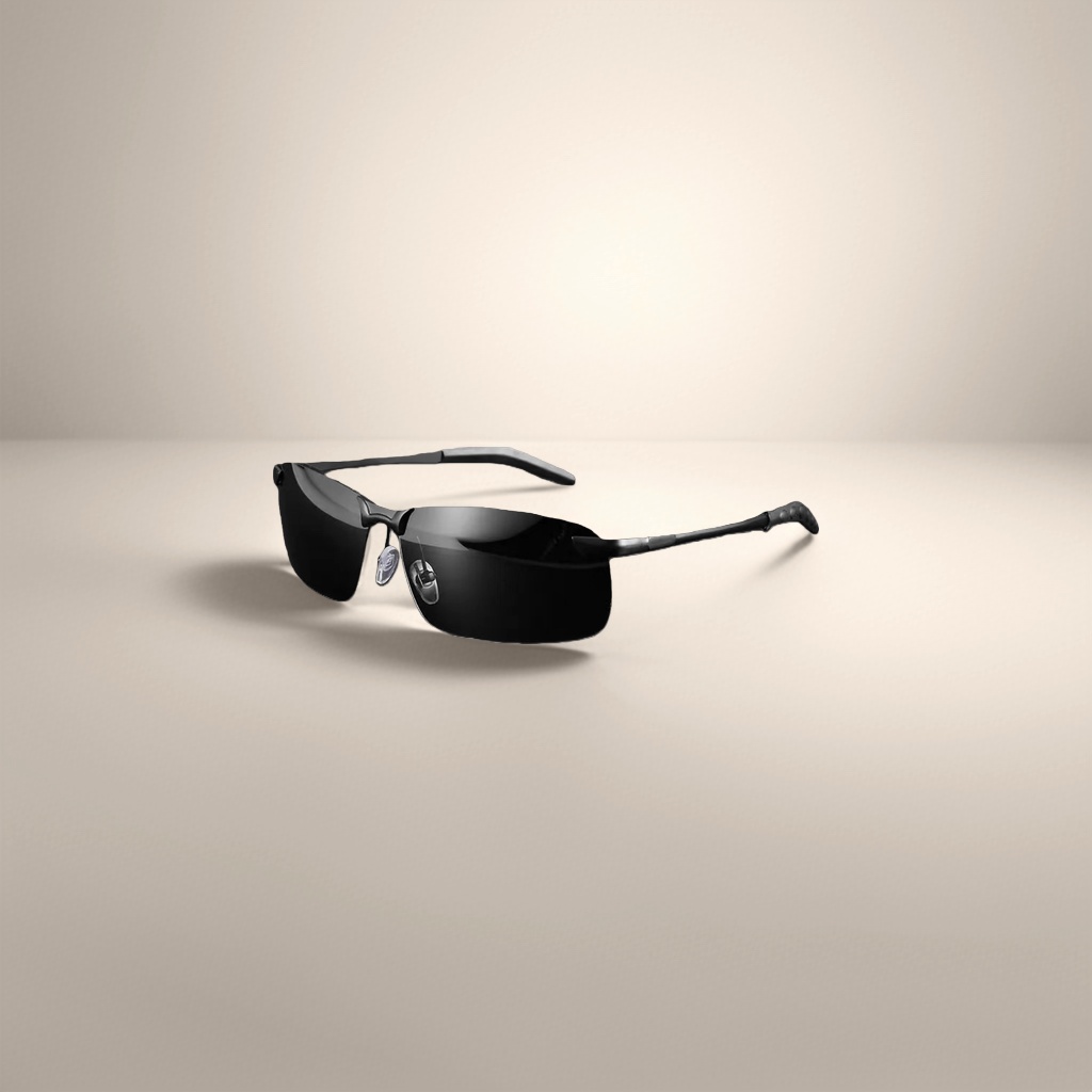 Black frameless sunglasses, fashionable polarized sunglasses, UV protection, lightweight and comfortable details Picture