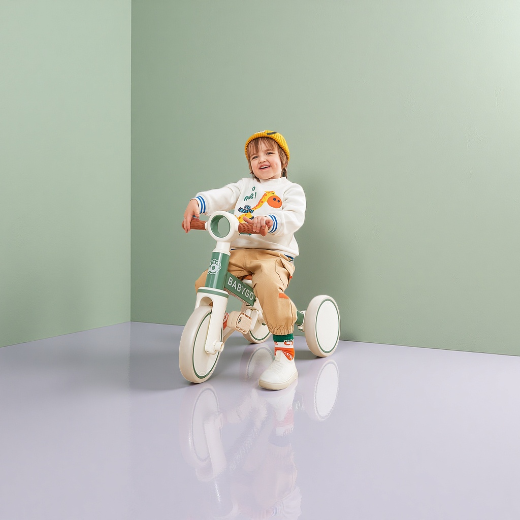 Verde blanco niños triciclo paseo paseo en el coche de juguete edad bebé andador details Picture
