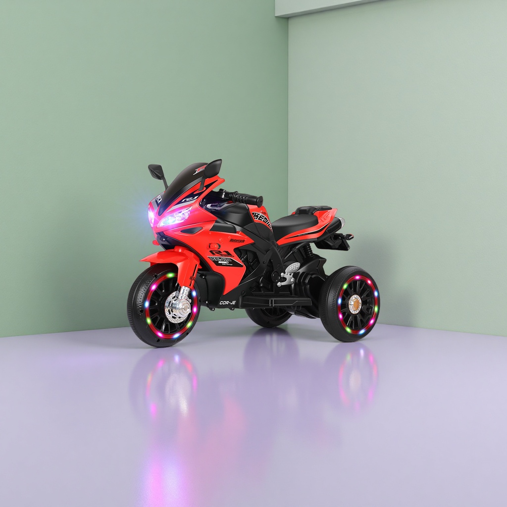 دراجة نارية حمراء ذات ثلاث عجلات مع أضواء وموسيقى Specification image