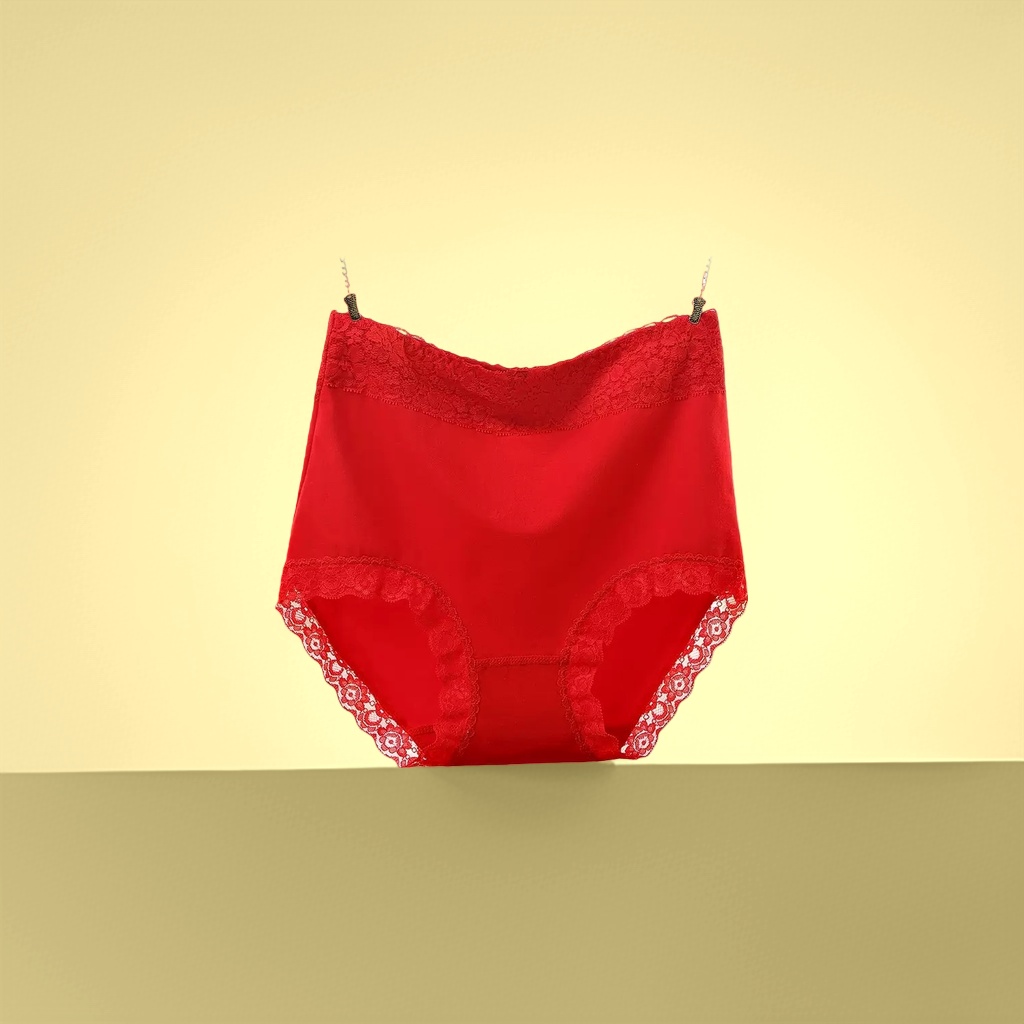 红色蕾丝内裤女纯棉高腰性感舒适透气