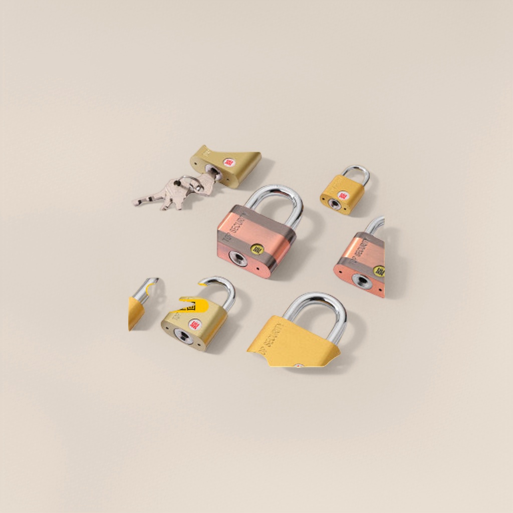 Golden copper-colored retro padlock, metallic texture anti-picking hanging lock, home and office anti-theft lock details Picture
