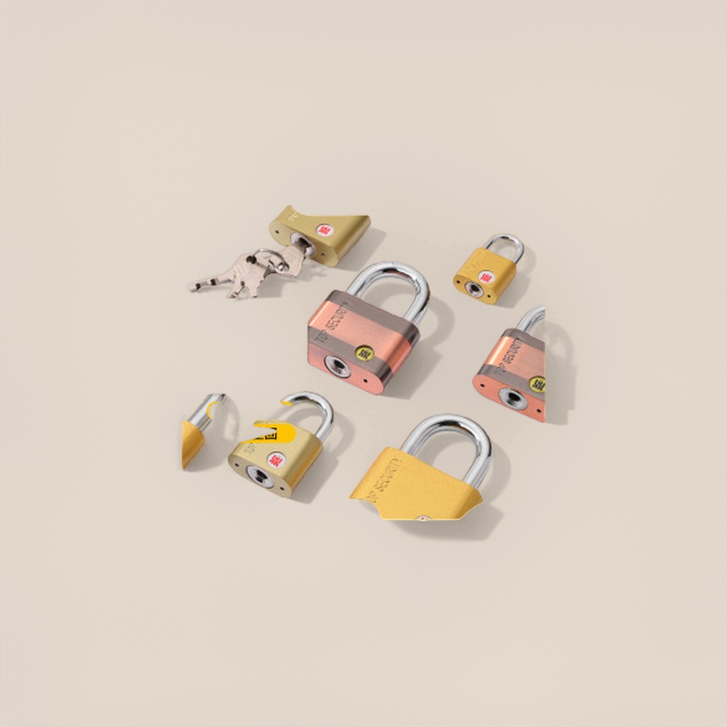 Golden copper-colored padlock, metal lock beam with key, household anti-theft lock Application Scenario