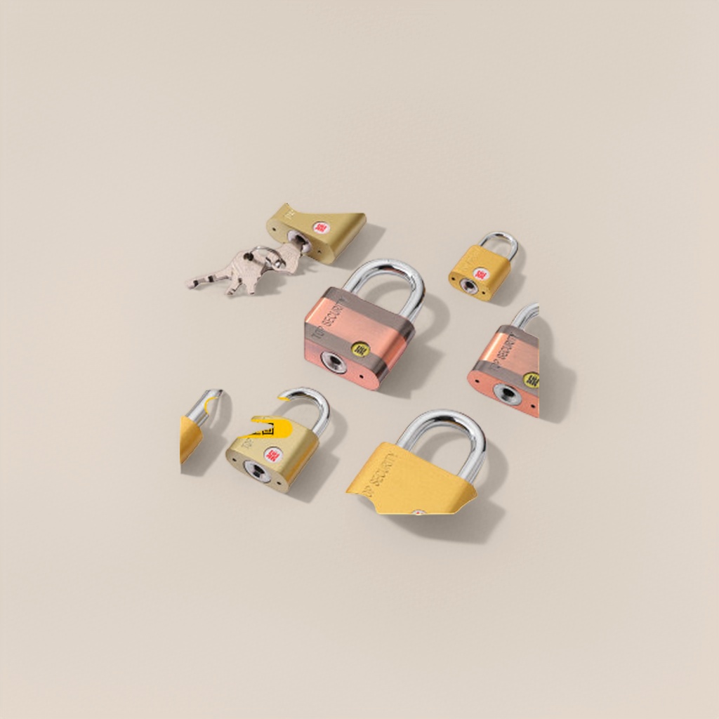 Golden copper-colored padlock, metal lock beam with key, household anti-theft lock Specification image
