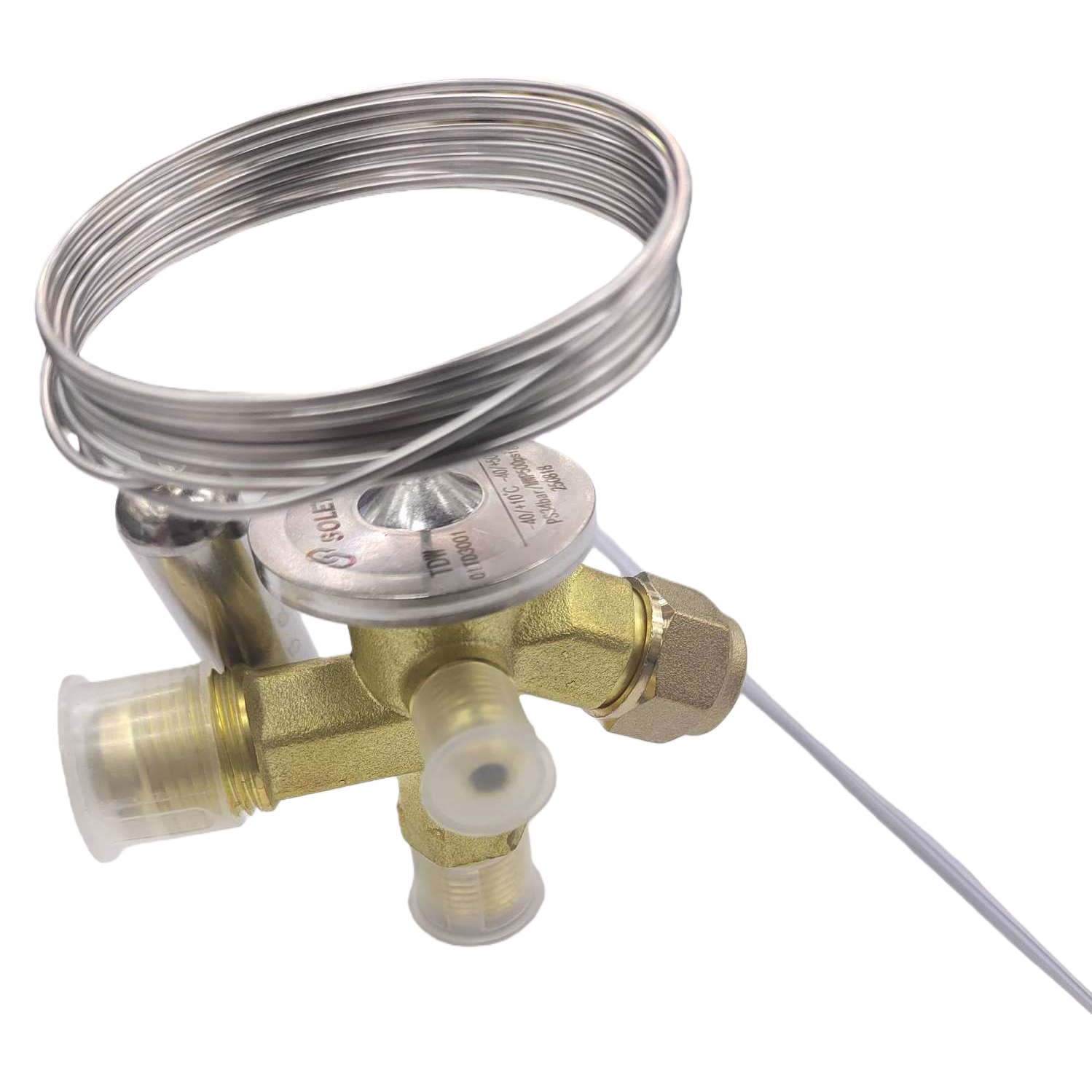 The golden copper valve body of the cold cabinet thermal expansion valve is equipped with a metal temperature sensing bulb, capillary tube temperature control and regulating valve assembly, and thermal expansion valve Item Picture