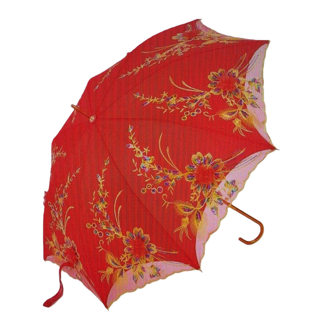 Bordado rojo flores sol paraguas de doble uso impermeable protección solar portátil plegable mango largo Item Picture