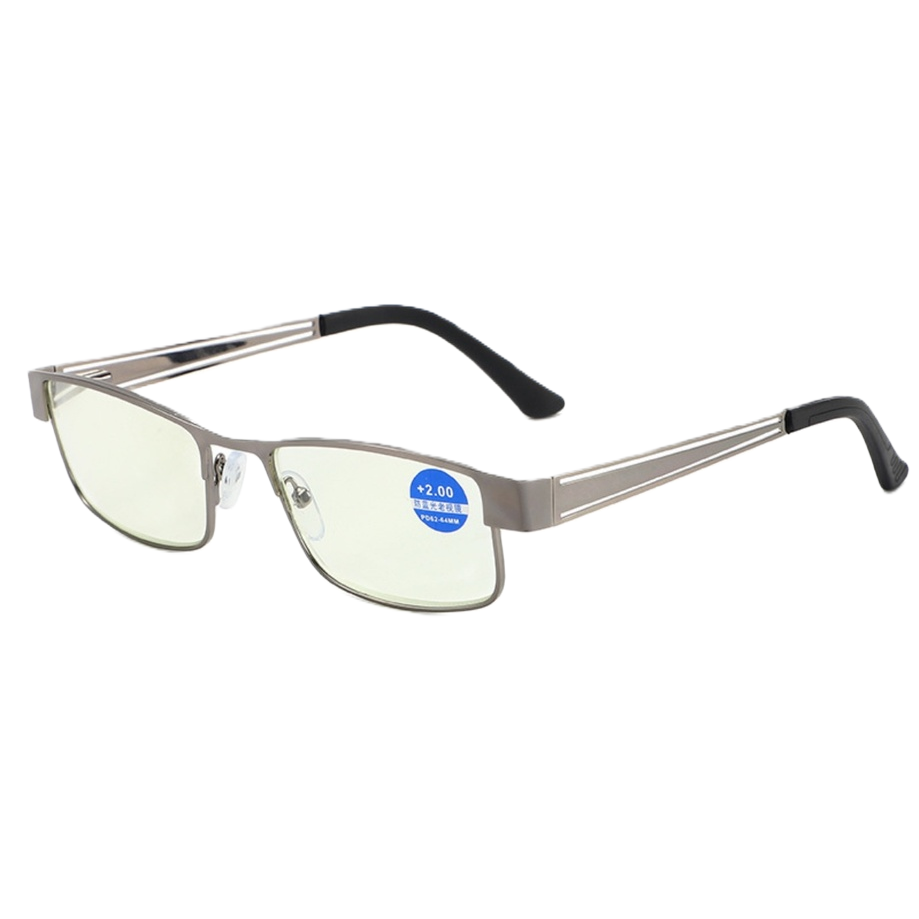 إطارات فضية معدنية، نظارات صفراء، نظارات سوداء، باللون الأزرق +2.00 عند نهاية الساق Item Picture
