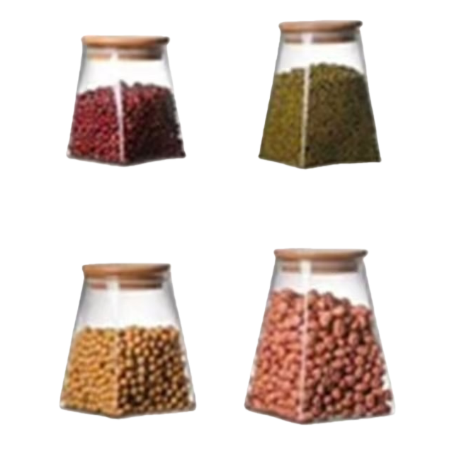 A transparent glass storage tank with a wooden lid holds red beans, mung beans, soybeans, peanuts and grains Item Picture