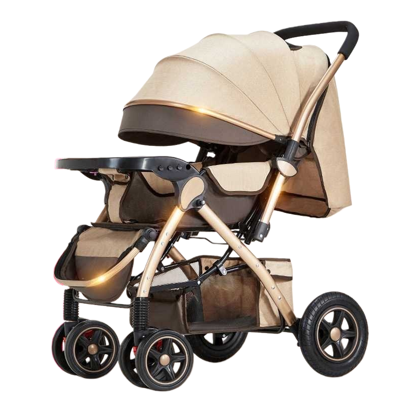 Beige baby stroller is lightweight, foldable, bidirectional, shock-absorbing and high-view baby stroller Item Picture