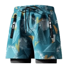 Blue-green geometric pattern sports shorts for both men and women, quick-drying, breathable, fitness, running and casual Item Picture