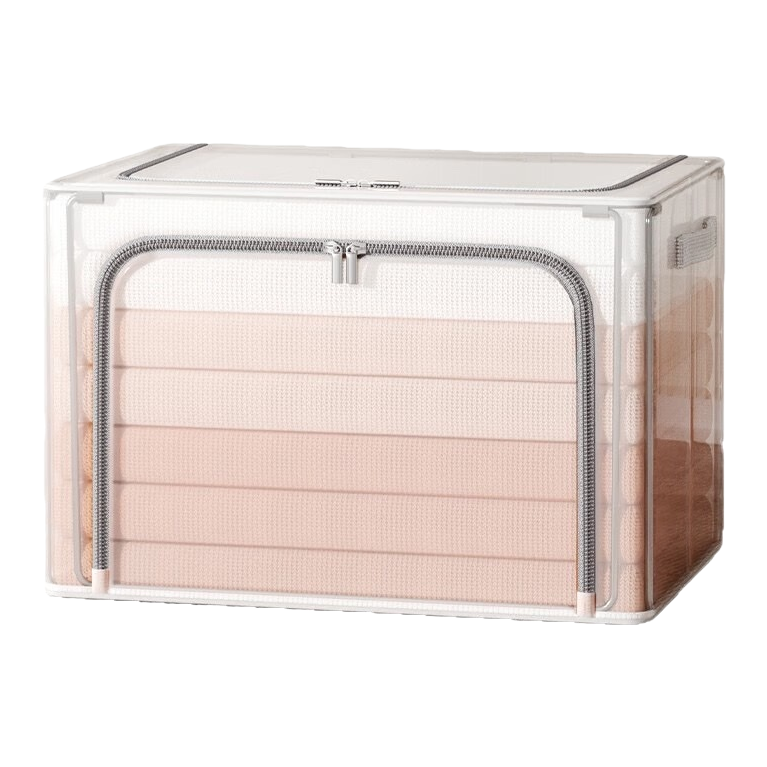A transparent storage box contains a pink fabric sorting box for home bedroom wardrobe storage Item Picture