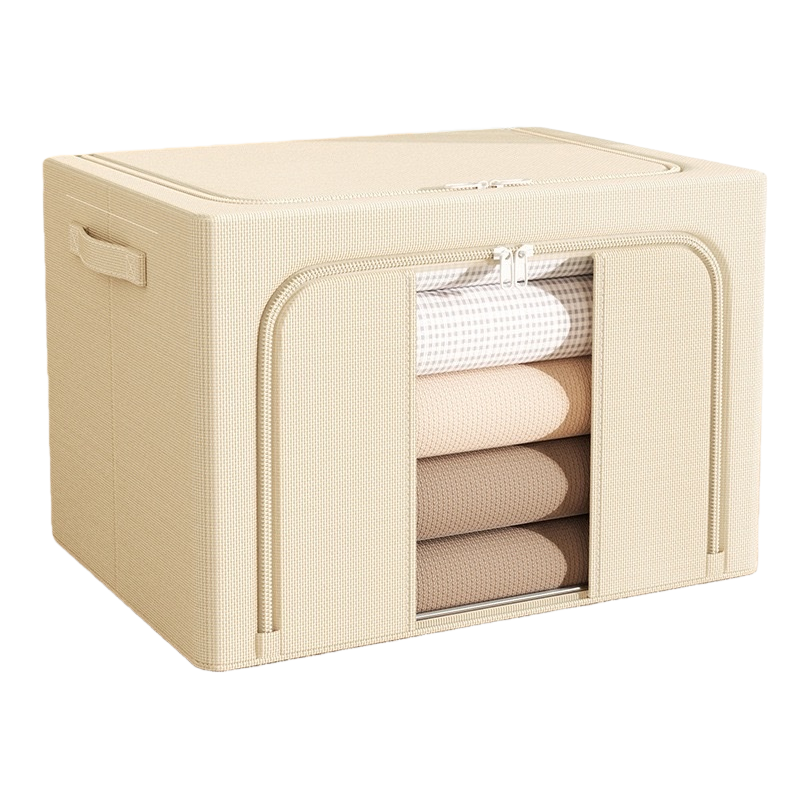 Beige fabric storage box, thickened foldable home organizing box, large-capacity storage box Item Picture